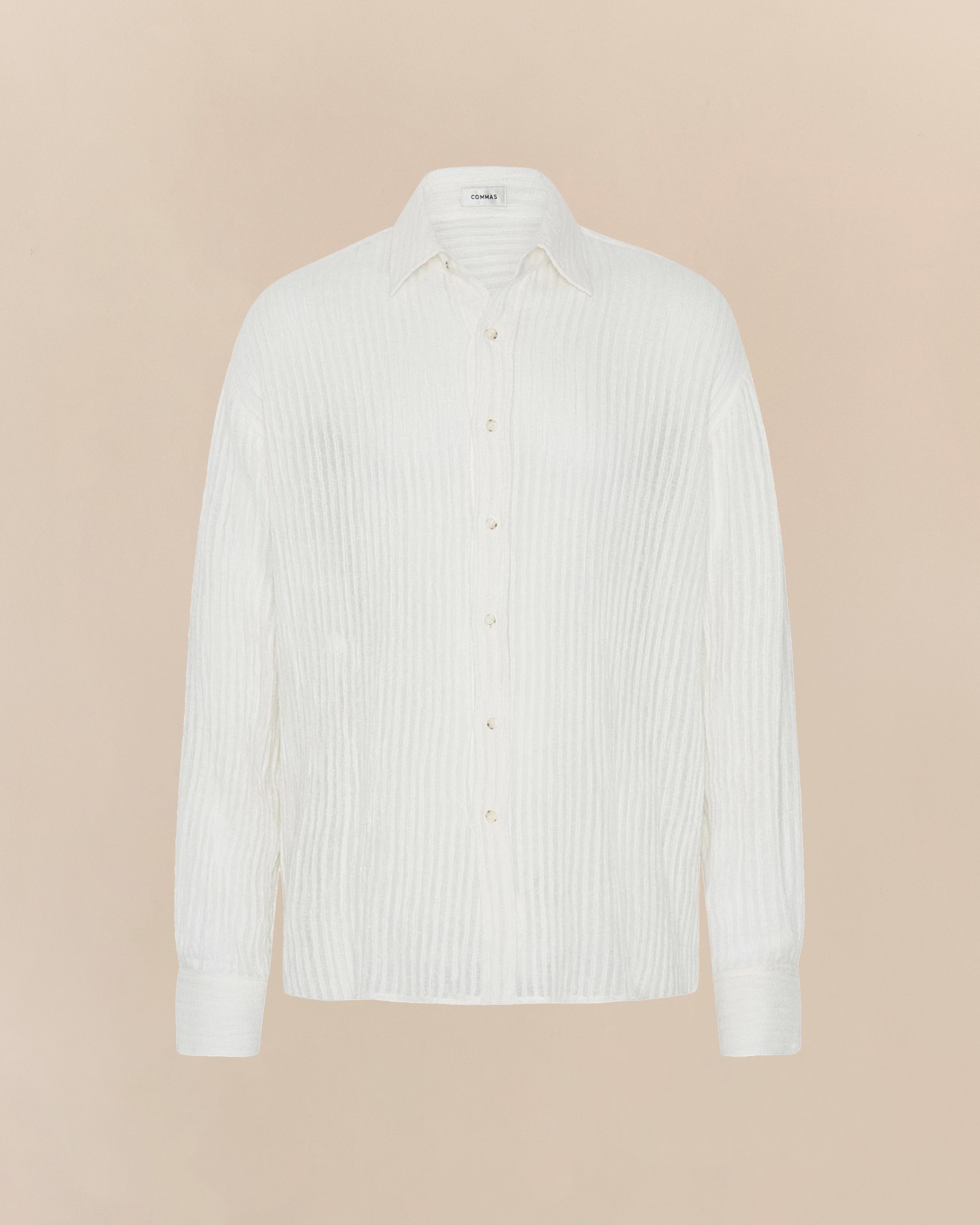 Sheer Stripe Linen Woven Shirt White