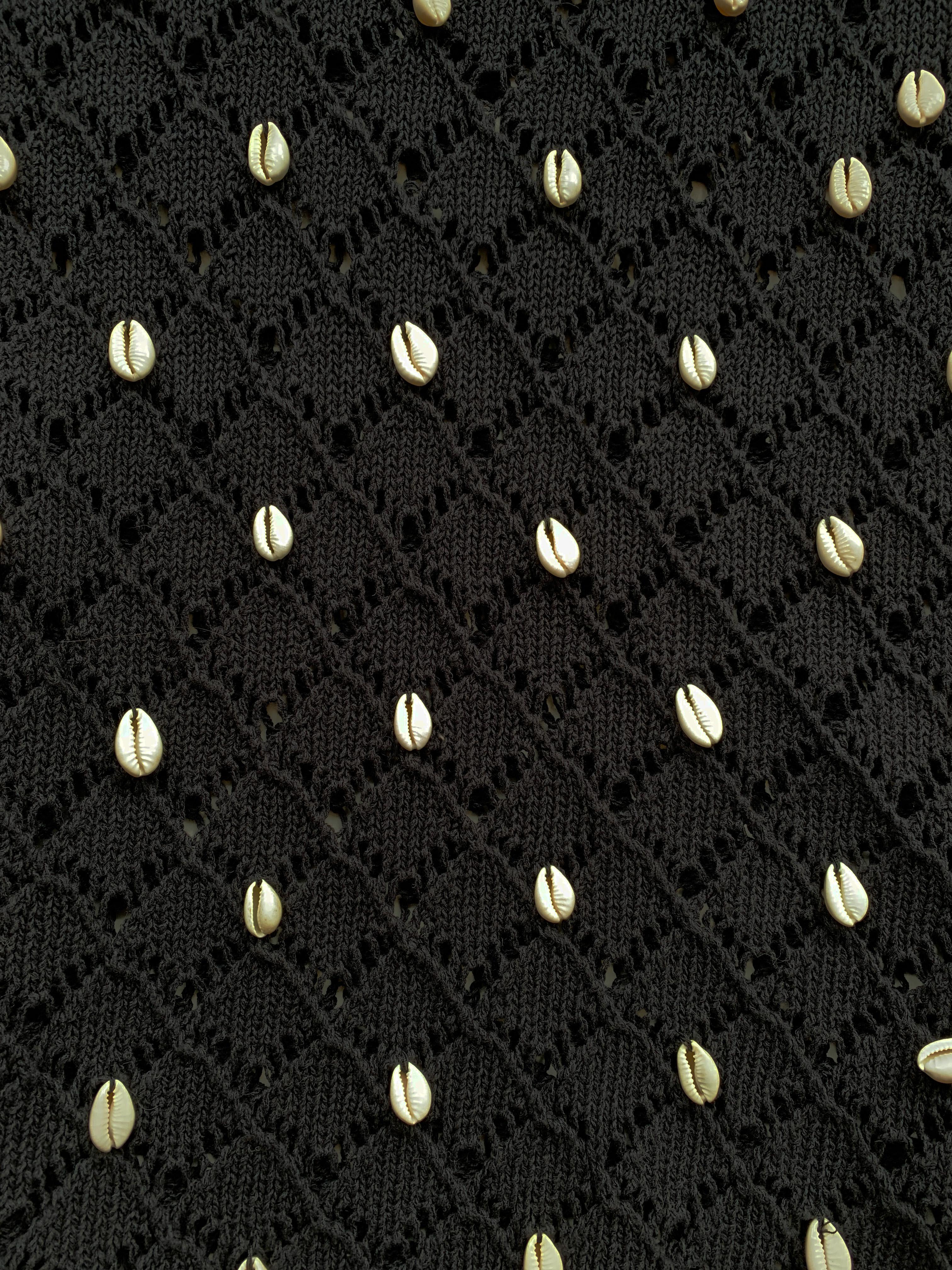 Embellished Crochet Tank Black