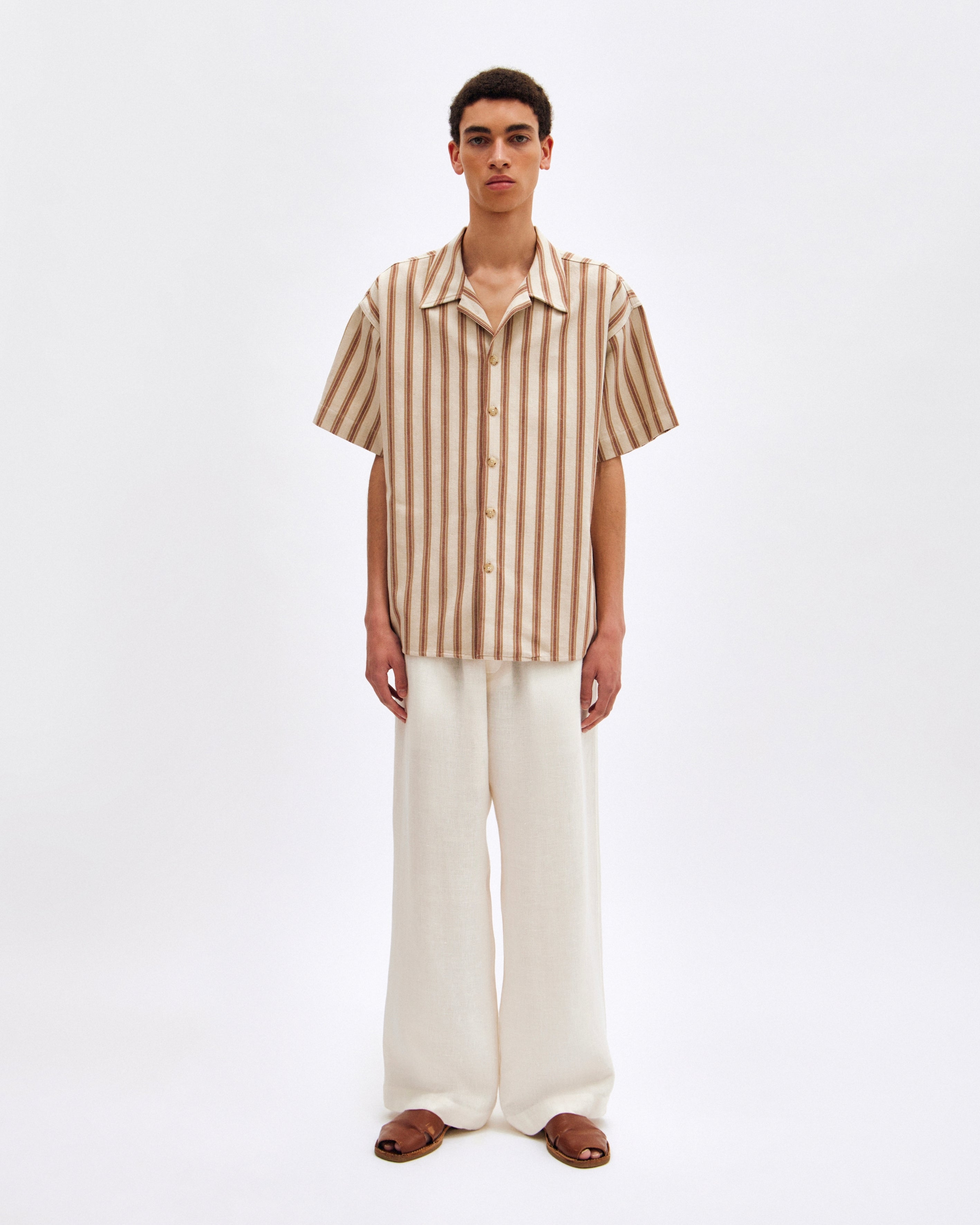 Mocha Stripe Oversized Shirt - COMMAS 