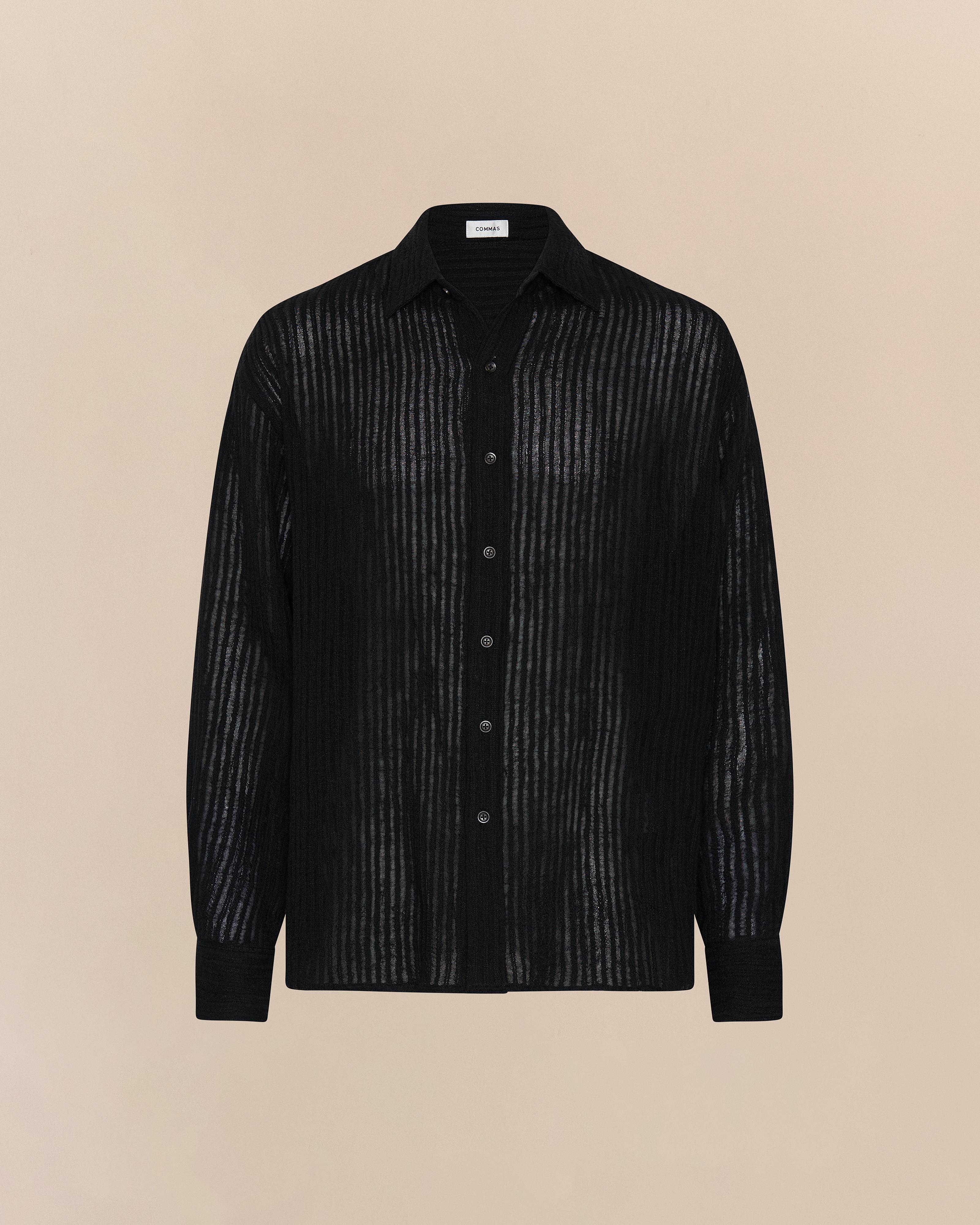 Sheer Stripe Linen Woven Shirt Black