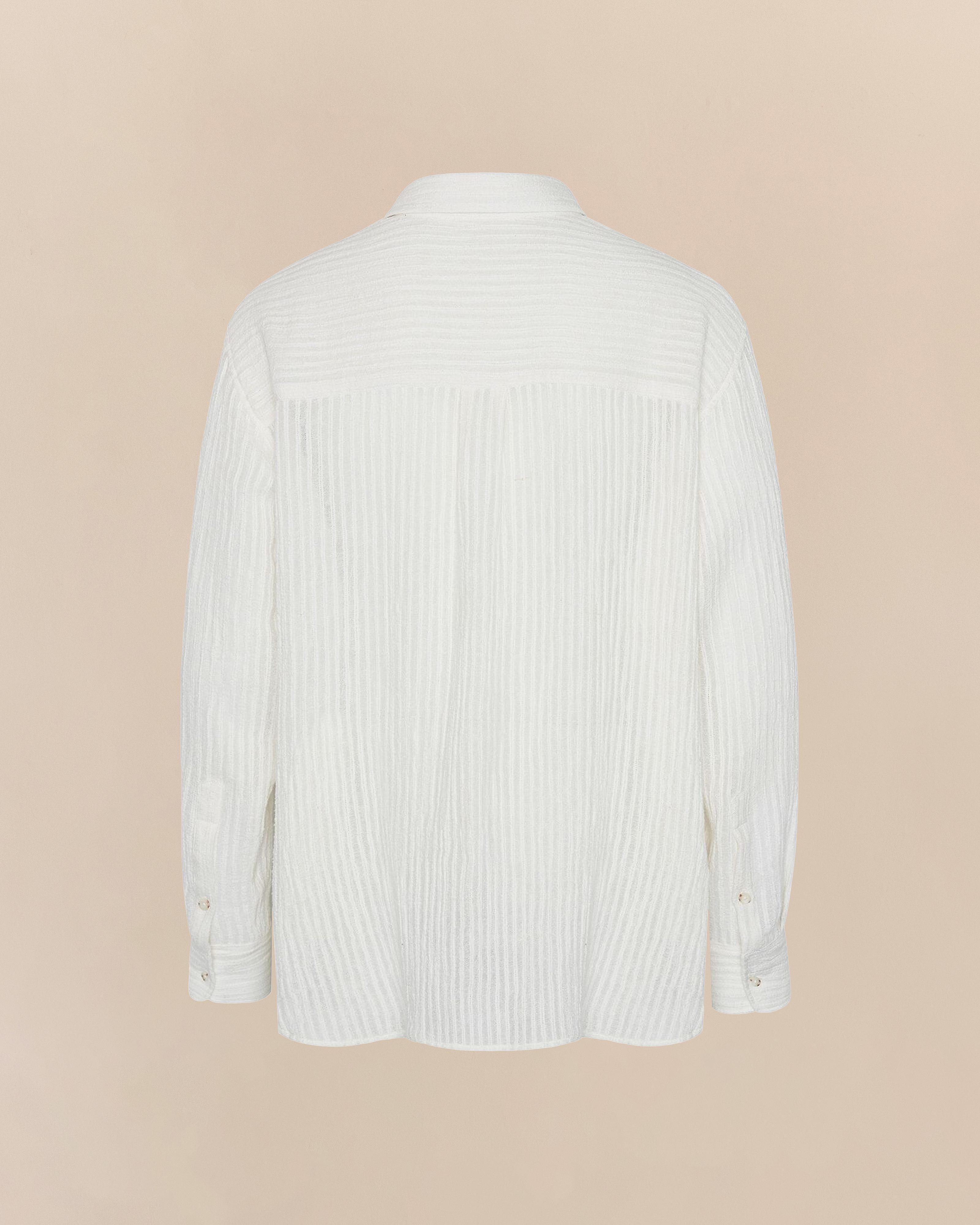 Sheer Stripe Linen Woven Shirt White